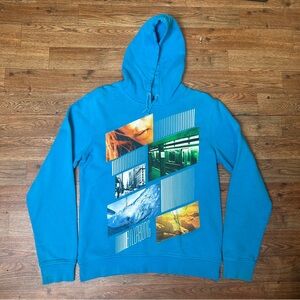 Billabong men’s blue pullover hoodie with bold graphic Size M